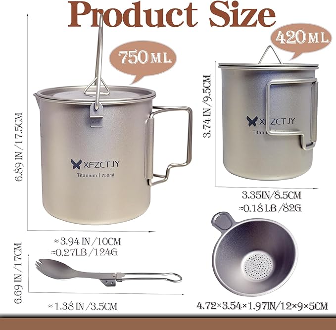 750ml/420ml Ultralight Titanium Pot Coffee Tea Mug Combo - Image 2