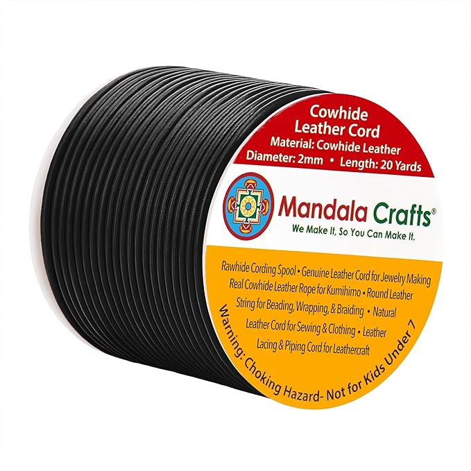 Mandala Crafts Round Cowhide Genuine Black Leather Cord by MandalaCrafts