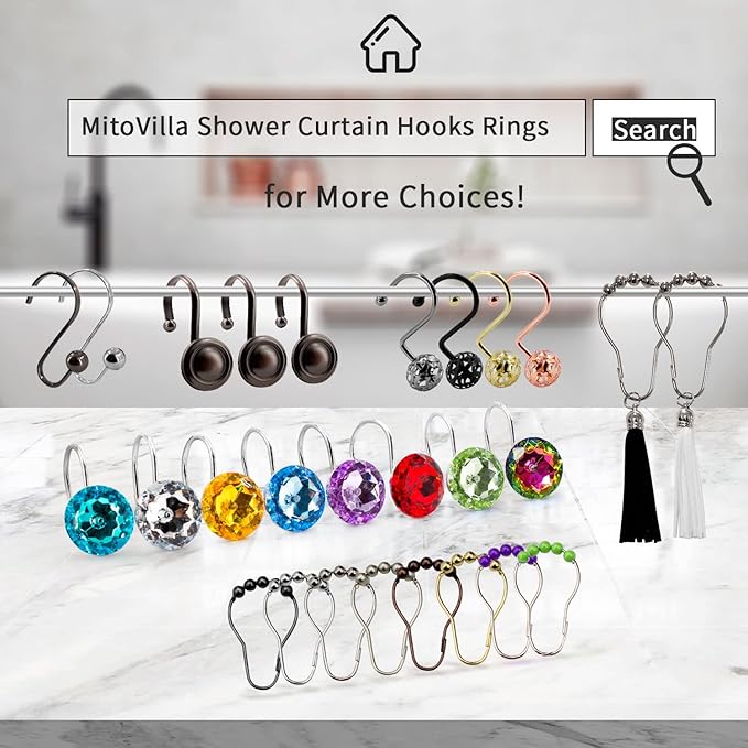 MitoVilla Purple Shower Curtain Hooks Rings, Metal Shower Hooks - Image 7