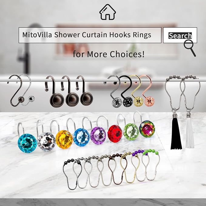 MitoVilla Purple Shower Curtain Hooks Rings, Metal Shower Hooks - Image 7