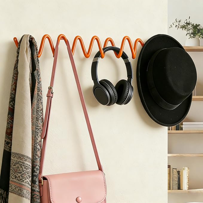 Orange Wall Mounted Coat Rack, Decoration Wave Shaped Wall Hooks, Heavy-Duty - Image 2