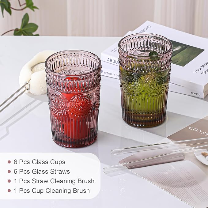 ZMOWIPDL Vintage Glassware Drinking Glasses Set of 6, 13 oz Purple Textured - Image 5