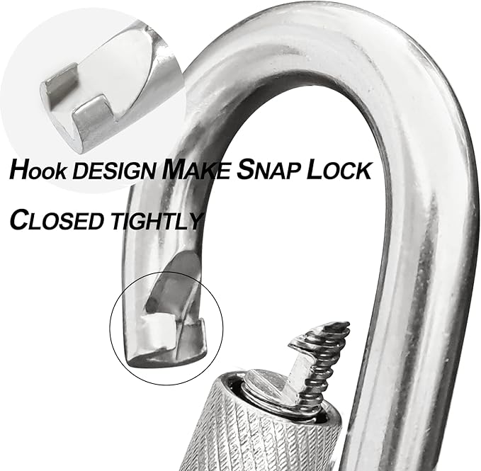 Locking Carabiner Clips, Stainless Steel Spring Snap Hook Locking Carabiner - Image 6