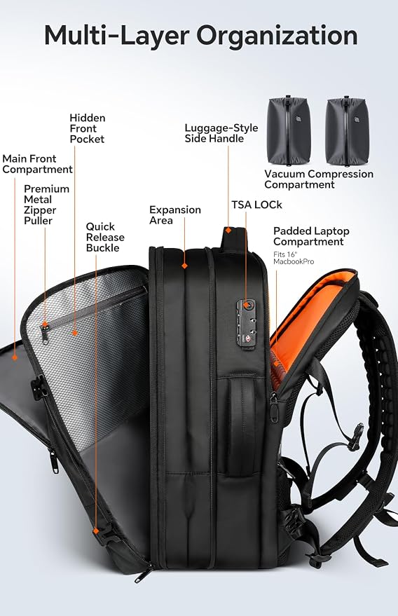 Vacuum Backpack Travel, 70L Expandable Carry On Backpack - Image 5