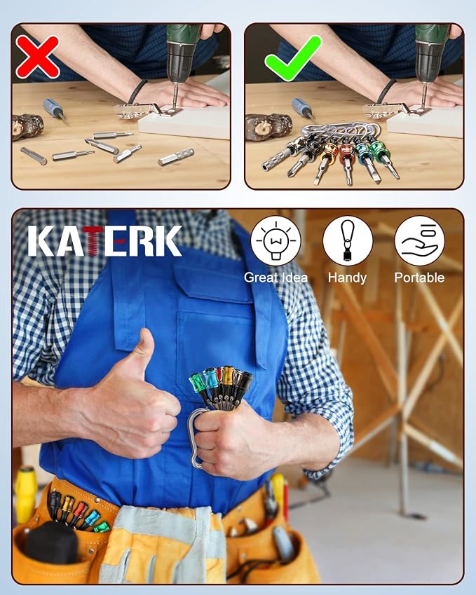 katerk 6 pcs 1/4 inch Hex Shank Aluminum Alloy Screwdriver Bits Holder - Image 4
