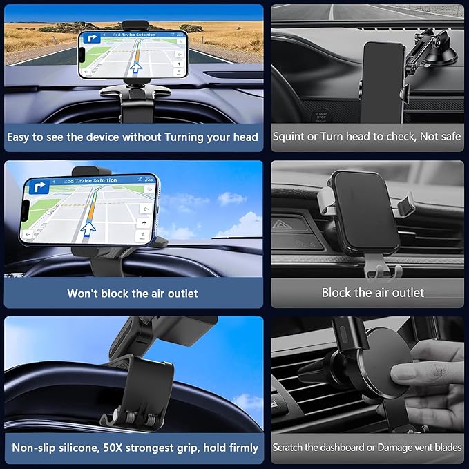 Universal 360 Dashboard Phone Holder, Easily Adjustable No-harm Clip Design - Image 5