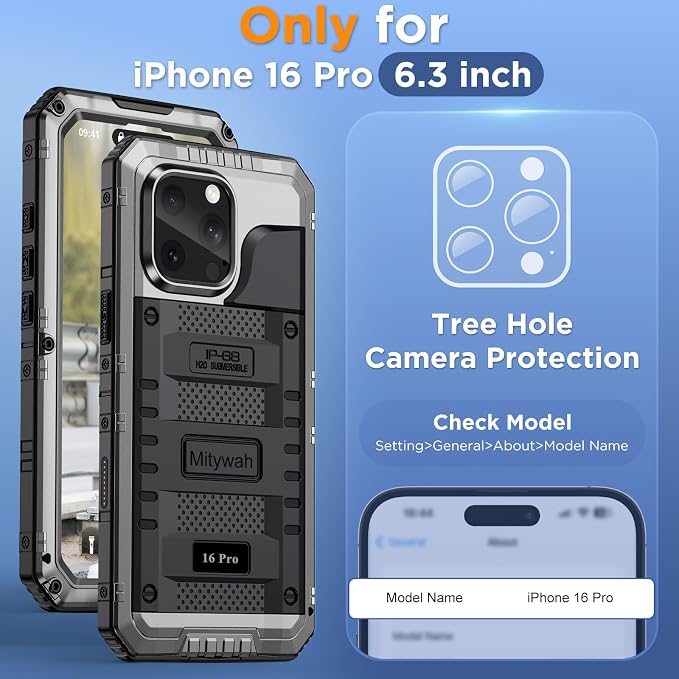 Mitywah Waterproof Case for iPhone 16 Pro, Shockproof Heavy Duty Case - Image 2