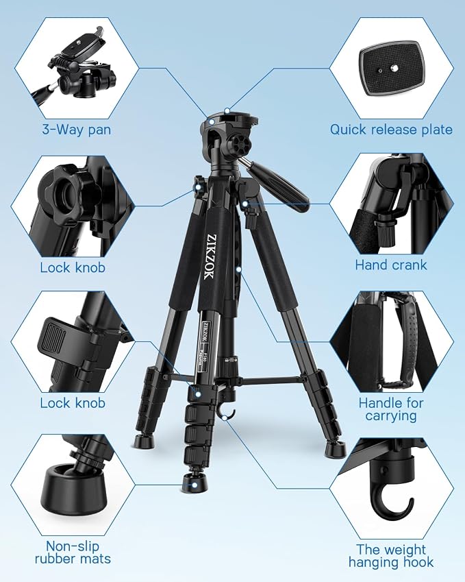 75" Camera Tripod, Aluminum Heavy Duty Camera Stand - Image 9