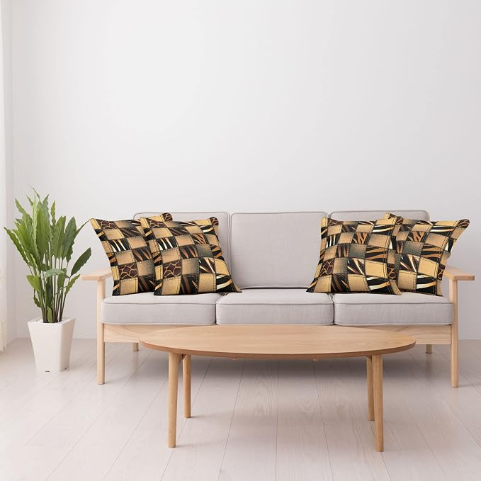 Ambesonne Safari Decorative Throw Pillow Case Pack of 4, Jeans Denim Patchwork - Image 4