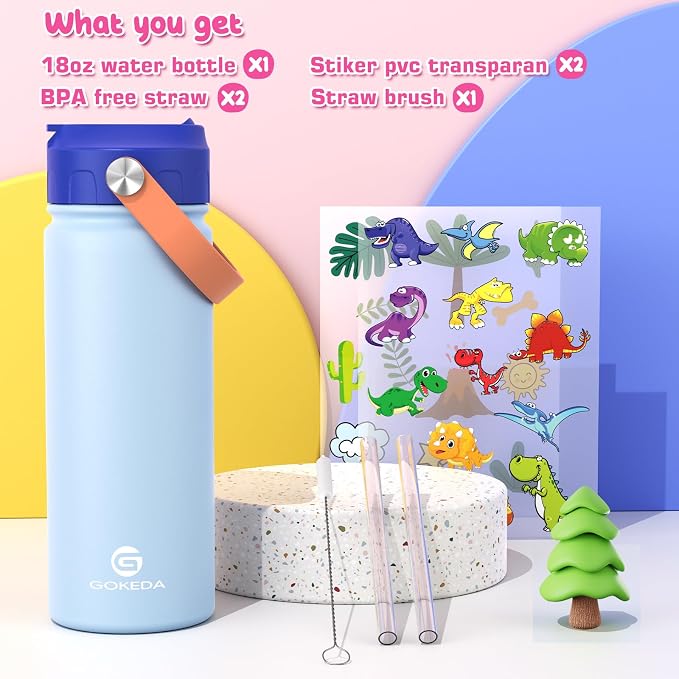 GoKEDA 18oz Kids Water Bottle, Insulated Water Bottles - Image 2