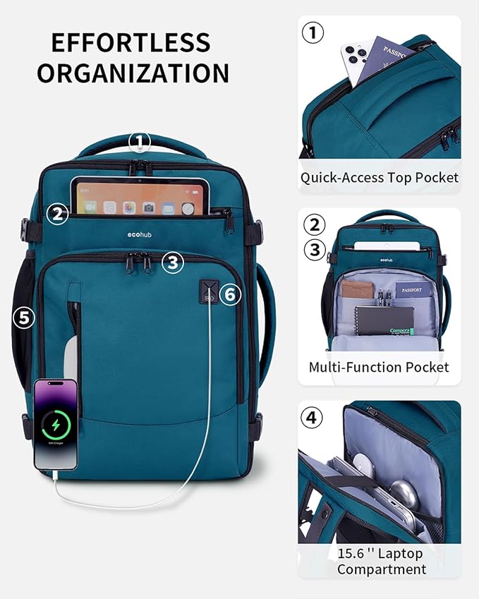 ECOHUB 17" Small Travel Backpack, United Airlines Personal Item Bag 17x10x9 - Image 4
