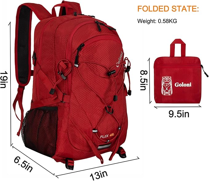 Goloni 45L Hiking Backpack Lightweight Foldable, Waterproof Camping Backpack - Image 2