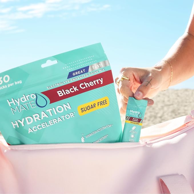 Electrolyte Powder Sugar-Free Hydration Packets Black Cherry HydroMATE 16 Sticks - Image 5