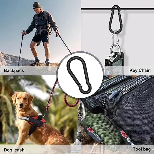Carabiner Clip Hook, 3.15 inch 20 pcs Black Heavy Duty Spring Snap Hook Key - Image 6