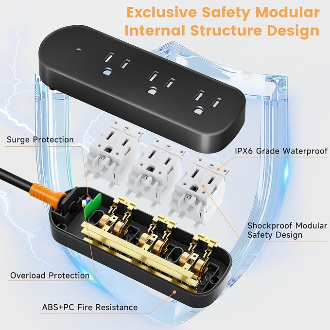 Outdoor Surge Protector Power Strip Weatherproof, 3 FT Extension Cord Outdoor - Image 5