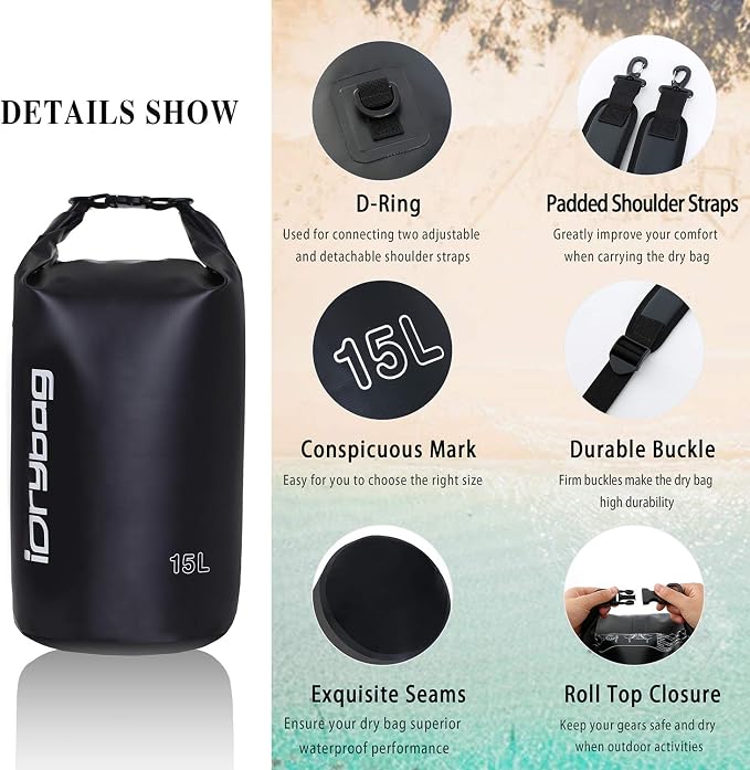 IDRYBAG Dry Bag for Kayaking Waterproof 2L/5L/10L/15L/20L, Small Dry Sack - Image 2