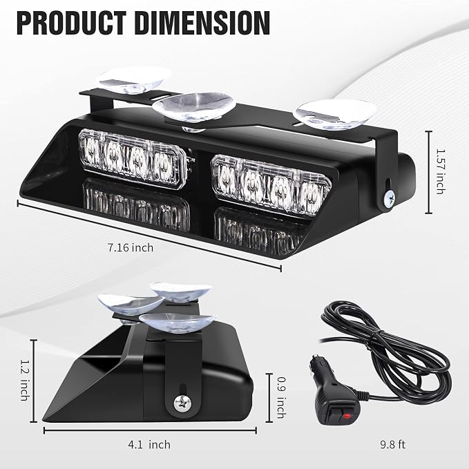 XRIDONSEN White 2 in 1 Dash Emergency Strobe Lights Front/Rear Windshield - Image 6
