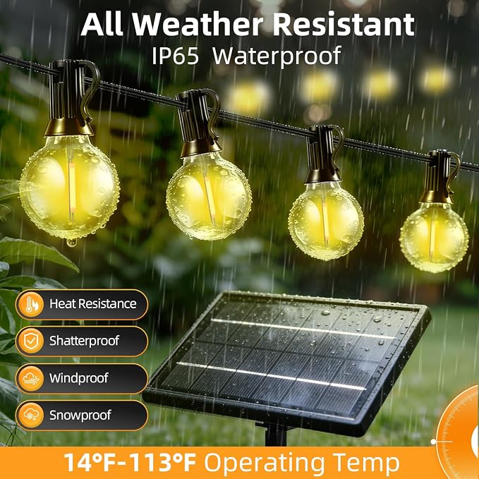 150FT Solar Lights Outdoor Waterproof: G40 45M Shatterproof Bulbs Patio Lights - Image 3