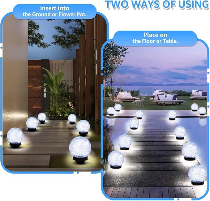 ASOMST 2-Pack Garden Solar Lights Outdoor, Cracked Glass Ball Light Waterproof - Image 3