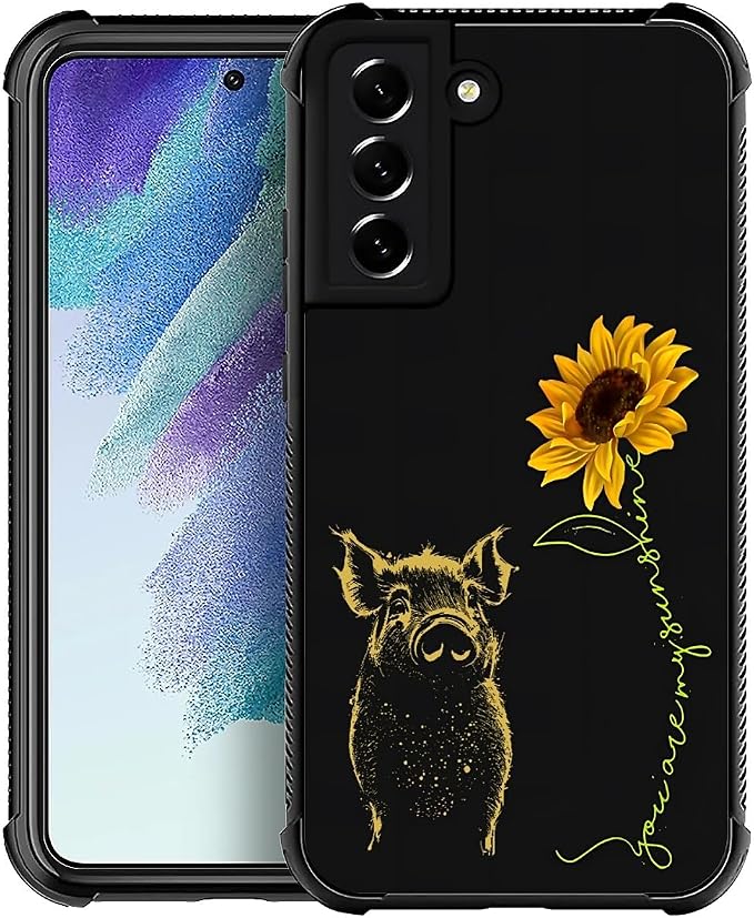 for Samsung Galaxy S21 FE Case, Pig Sunflower Yellow Sunshine Pattern Graphic by FKBRCL4U