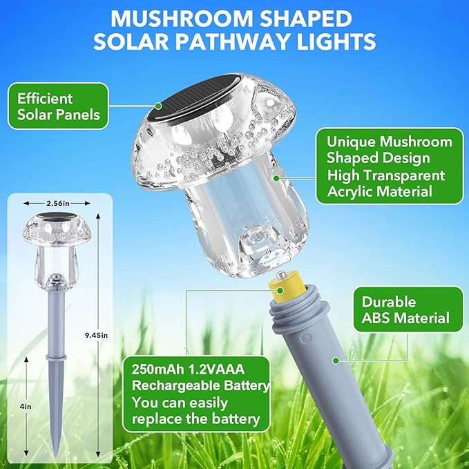Benany Solar Lights Outdoor, 16 Pack Mushroom Lights Outside Waterproof - Image 2