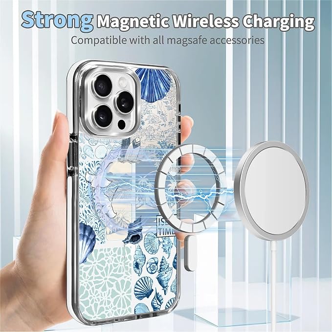 Case for iPhone 15 Pro, Sea Life Ocean Waves Seashell Collage Phone Case - Image 4