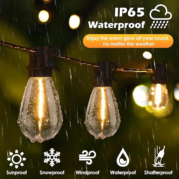 Larkvue 96FT LED Outdoor String Lights, Waterproof Patio Lights - Image 3