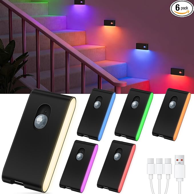 WILLED Rechargeable Night Light, RGB & Warm White Stair Lights Indoor, Color by WILLED