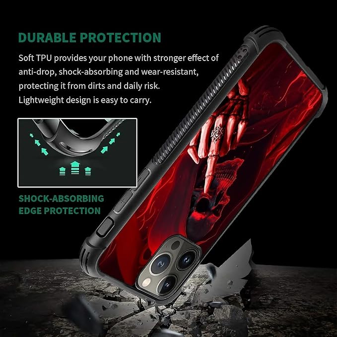 for iPhone 15 Pro Max Case, Gestures Funny Skull Pattern Graphic Design Girl - Image 2