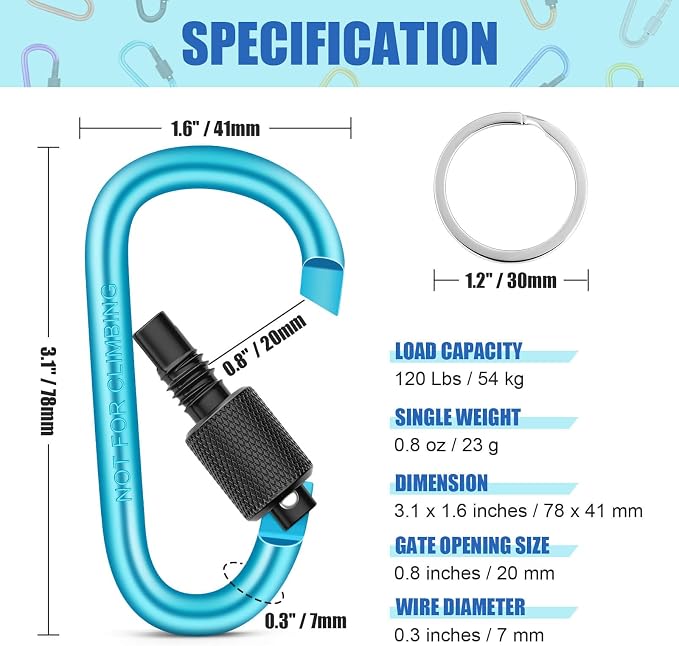 Cridoz Locking Carabiner D Ring Clips - Image 3