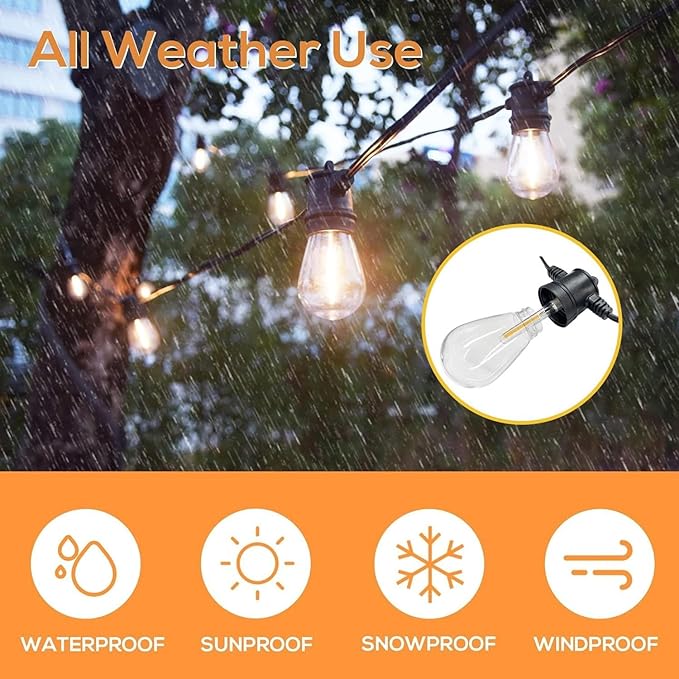 SUNTHIN Outdoor String Lights, 48FT Patio Lights - Image 5