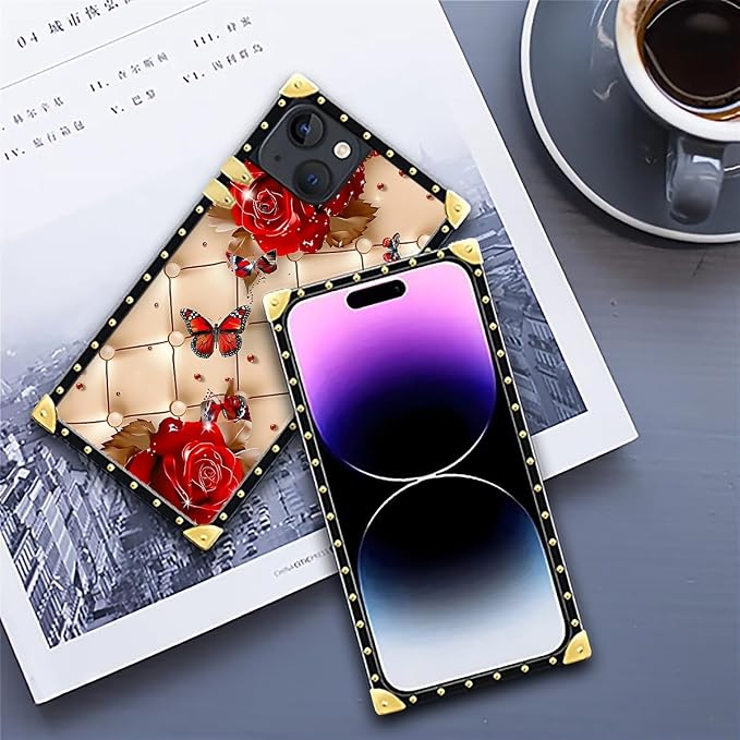 Compatible with iPhone 14 Case, Shining Red Rose Butterfly Leather Background - Image 6