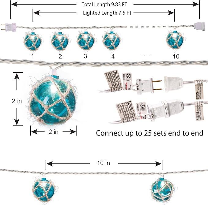 Nautical String Lights, Beach Theme Float Lights Set of 10 Blue G50 Beach - Image 6