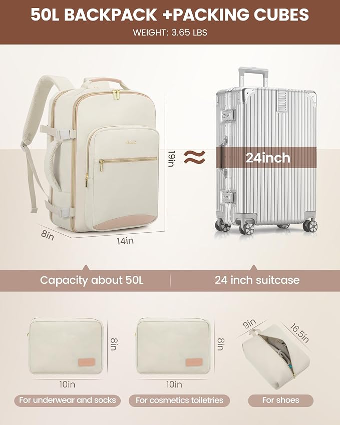 LOVEVOOK Travel Backpack for Women & Men 50L, Airline Approved Carry On - Image 5
