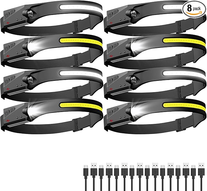 Headlamp Rechargeable 8 Pack, LED Headlight Flashlight Super Bright by AXRUNZE