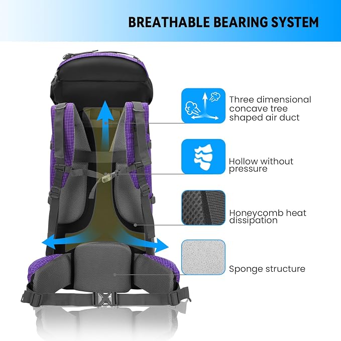 Bseash 80L Waterproof Hiking Camping Backpack - Image 4