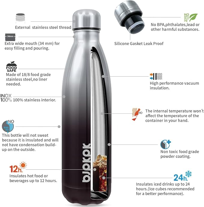 BJPKPK Stainless Steel Water Bottles 25oz Insulated Water Bottle Keep Cold And - Image 2