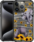 for iPhone 16 Pro Case, Cute Little Elephant Sunflower White Line Art Pattern by FKBRCL4U