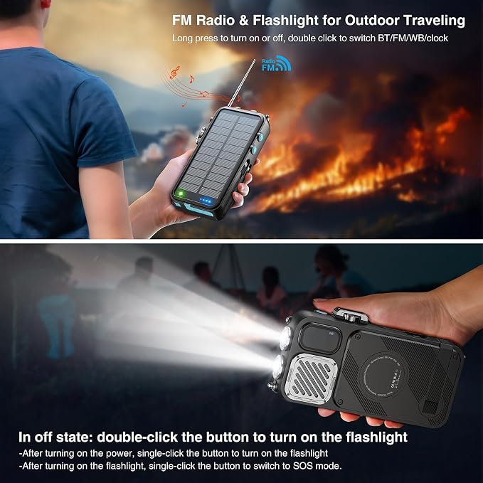 Emergency Radio&22000mAh Solar Power Bank, FM NOAA Weather Radio, Portable Hand - Image 6