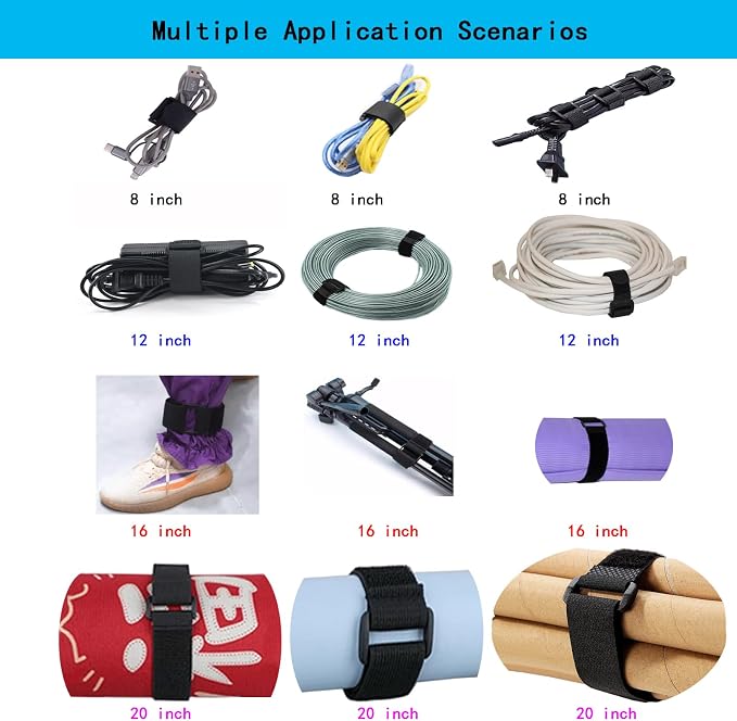 24 Pack Reusable Fastening Cable Ties and Cable Straps, Adjustable - Image 2