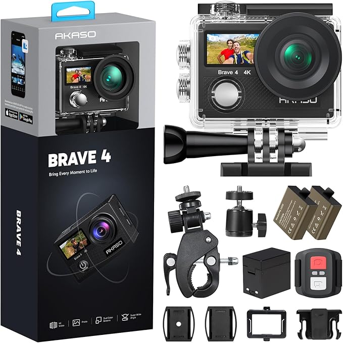 AKASO Brave 4 Action Camera 4K 30fps Ultra Hd Video 20MP Photo, WiFi Remote by AKASO