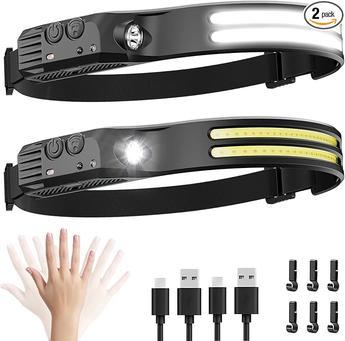 Beccason 2Pack LED Headlamp Rechargeable by Beccason