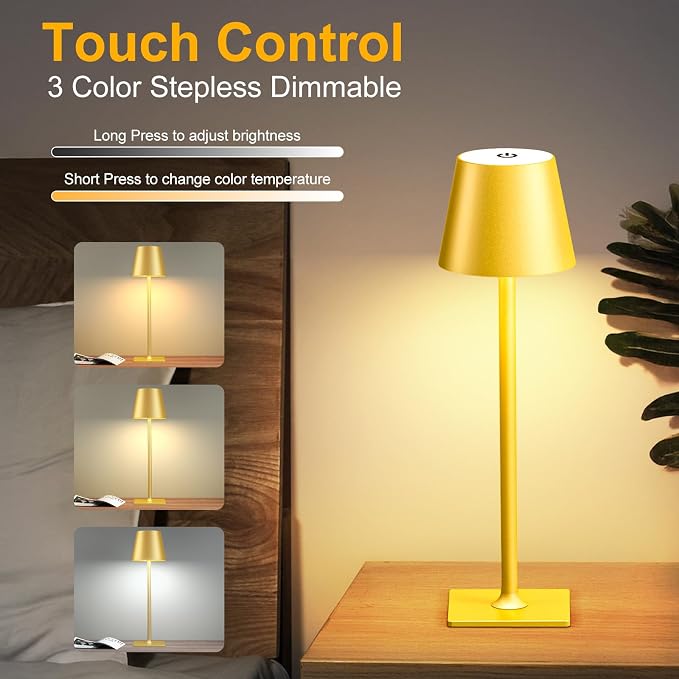 Yogaret 2 Pack Gold Rechargeable Table Lamps, Cordless Lamp - Image 6