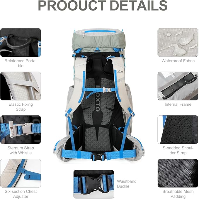 IX INOXTO 55L Internal Frame Waterproof Hiking Camping Backpack - Image 5