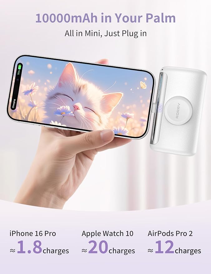 RORRY PalmGo Portable Charger, 10000mAh PD 22.5W Fast Charging Mini Power Bank - Image 2
