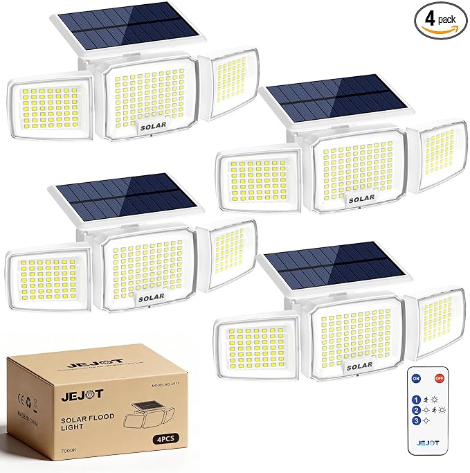 White Solar Security Light Outdoor Super Bright LED, Motion Sensor Solar Flood by JEJOT
