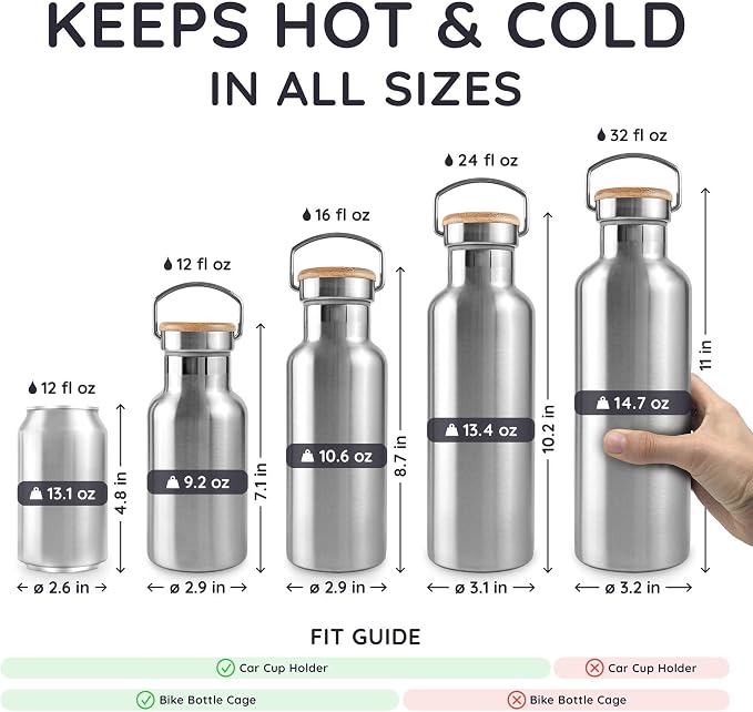 Bambaw Metal Insulated Water Bottle 16 oz, Stainless Steel Water Bottle - Image 5