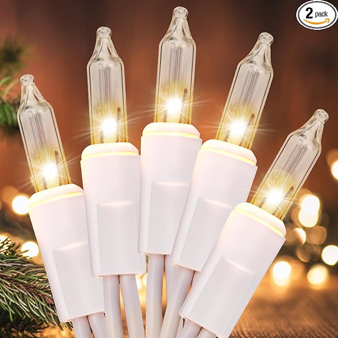 Meteds Christmas Lights 2Pack 100 Count Clear Mini Lights White Wire by Meteds
