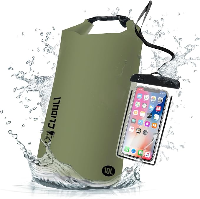 Waterproof Dry Bag, Roll Top Green Small Waterproof Backpack by Cliduli