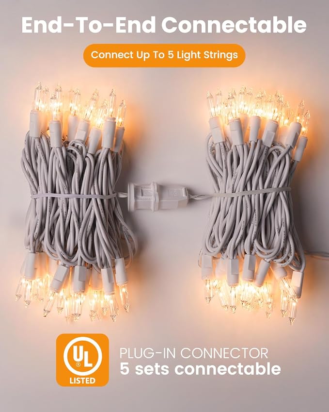Minetom Clear Christmas Lights Set 100 Count 20 Feet Incandescent Bulb Mini - Image 5